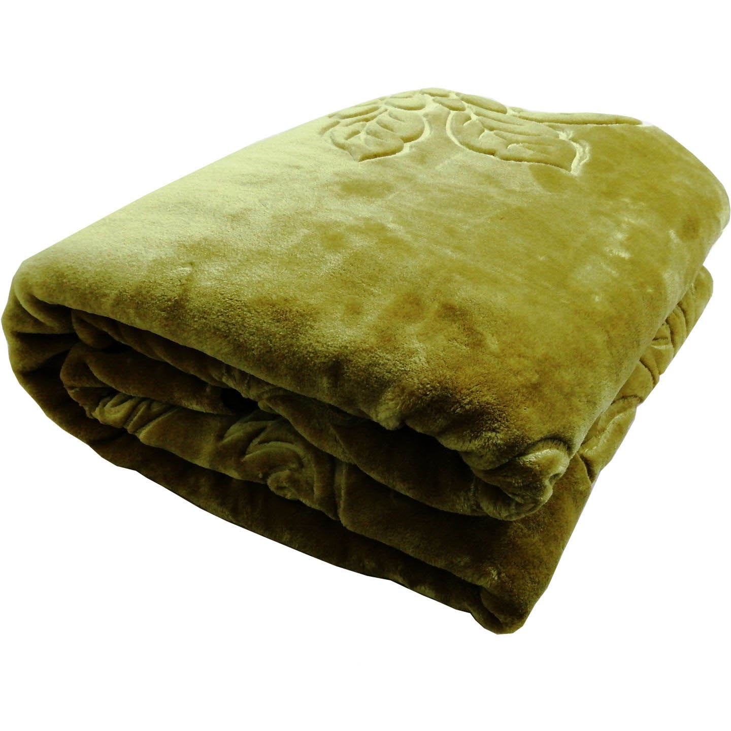 پتو گلبافت طرح گل برجسته تک رنگ- سبز زیتونی