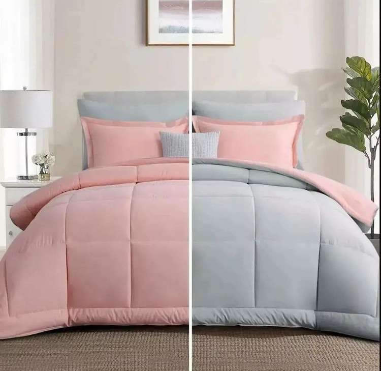 روتختی ساده تک رنگ دو رو (صورتی- طوسی) - نخ میکرو