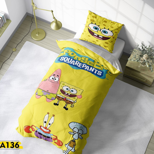 روتختی یک نفره کودک و نوجوان جنس میکروتنسل چاپی طرح پاتریک و باب اسفنجی