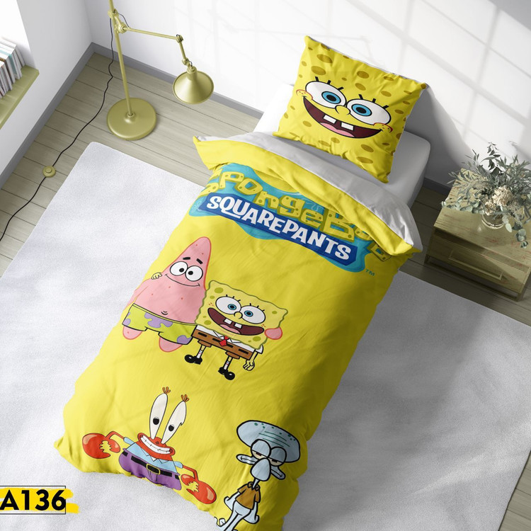 روتختی یک نفره کودک و نوجوان جنس میکروتنسل چاپی طرح پاتریک و باب اسفنجی