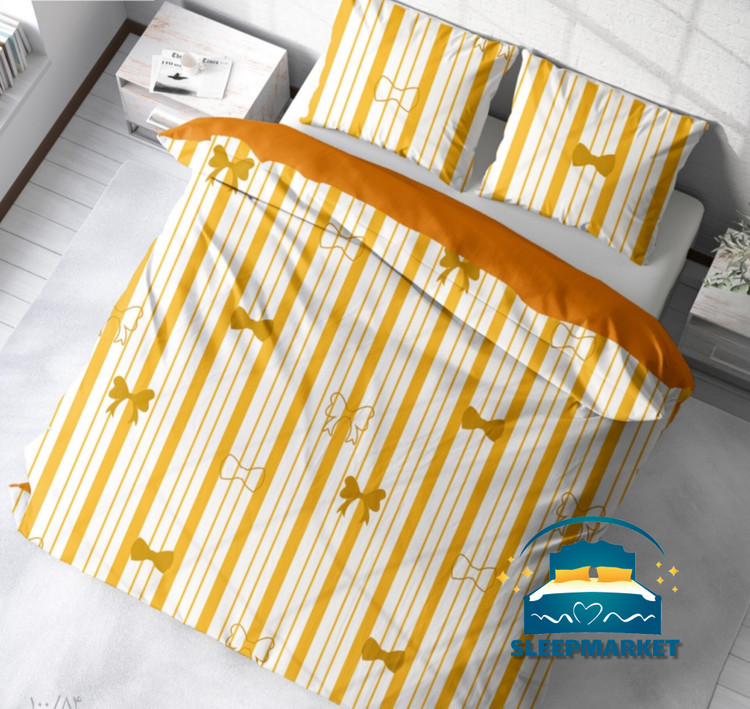 روتختی یک رو چاپی پینترستی ساده و کیوت (جنس نخ میکروتنسل) طرح پاپیون رنگ خردلی