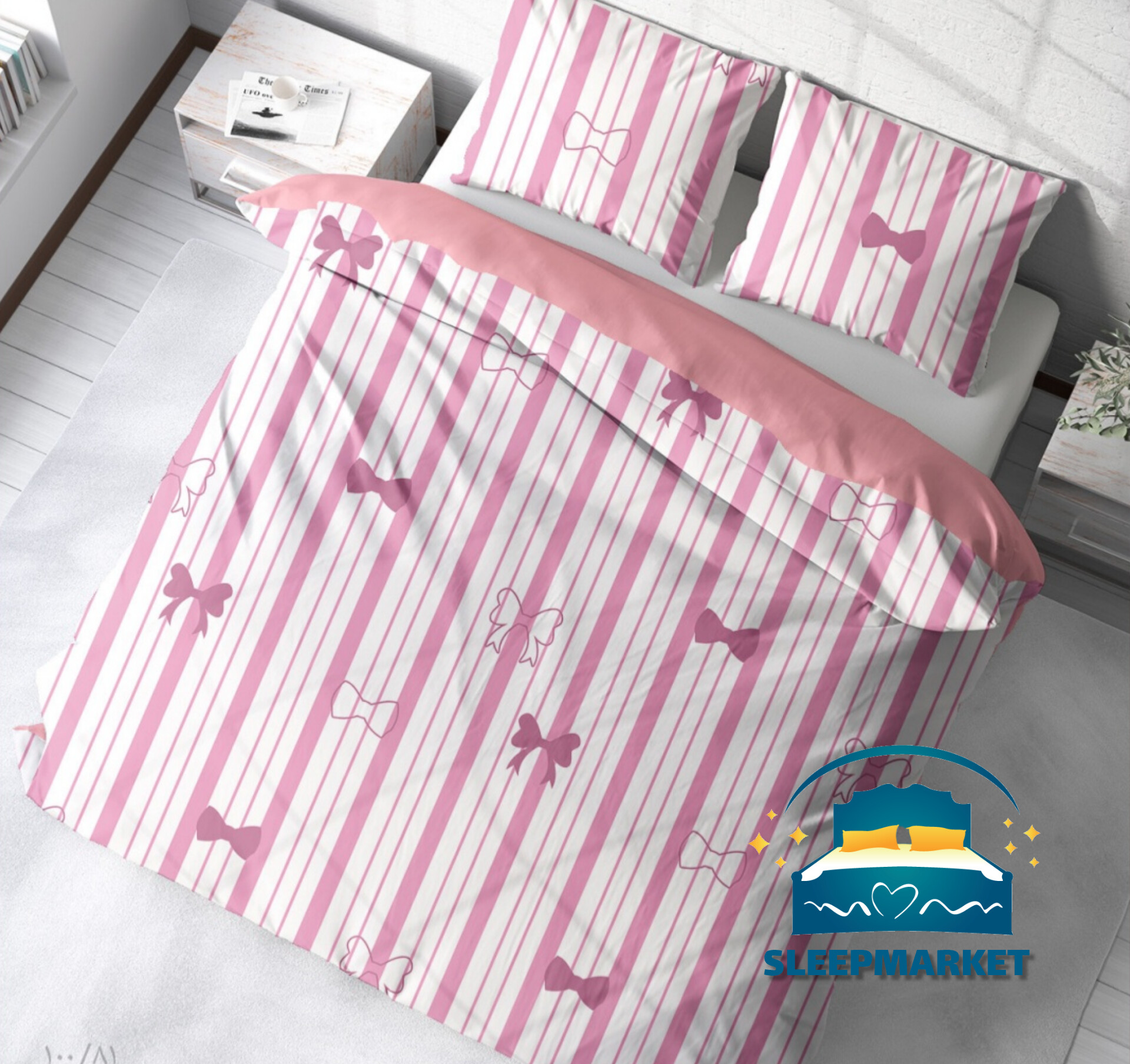 روتختی یک رو چاپی پینترستی ساده و کیوت (جنس نخ میکروتنسل) طرح پاپیون رنگ صورتی گلبهی