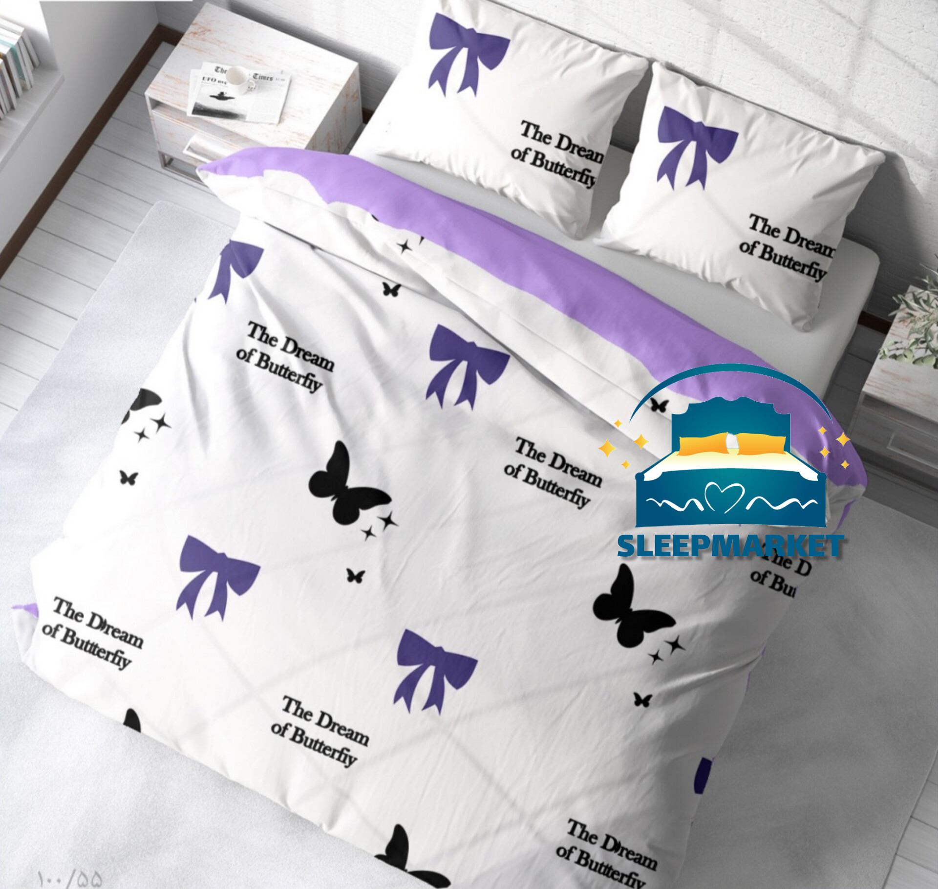 روتختی یک رو چاپی پینترستی ساده و کیوت (جنس نخ میکروتنسل) طرح پاپیون رنگ بنفش
