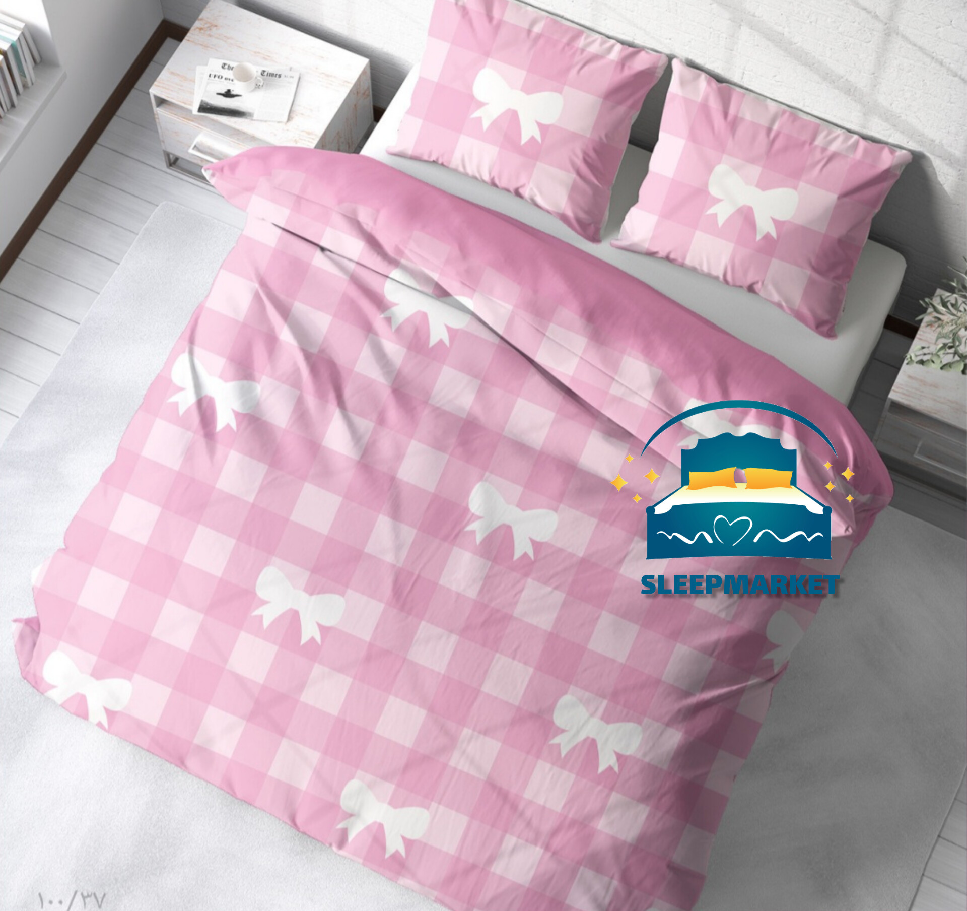 روتختی یک رو چاپی پینترستی ساده و کیوت (جنس نخ میکروتنسل) طرح پاپیون رنگ صورتی