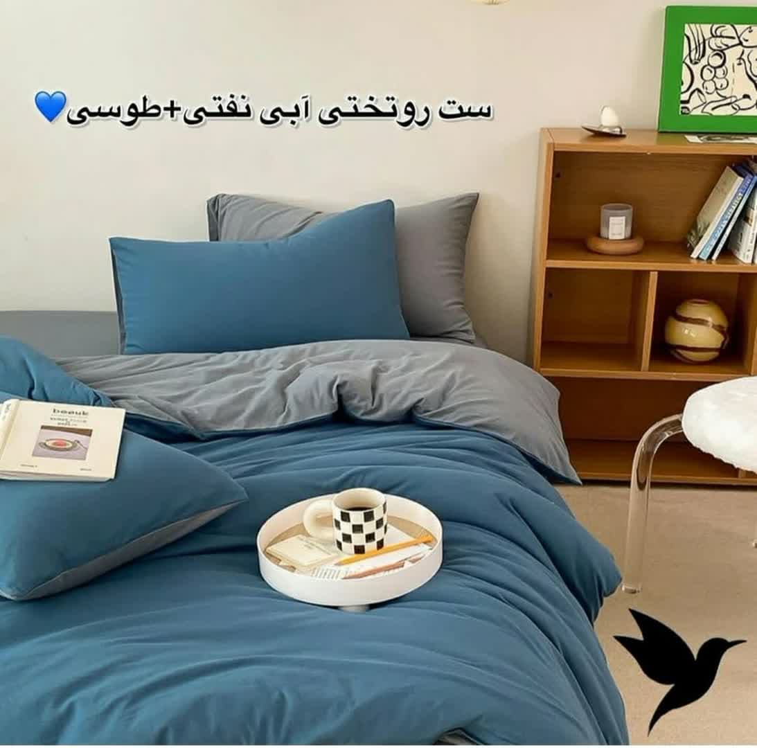 روتختی ساده شیک تک رنگ دو رو (آبی نفتی - طوسی) - نخ میکرو