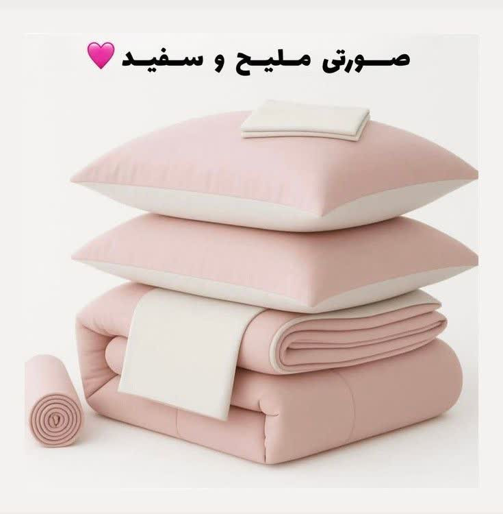روتختی ساده شیک تک رنگ دو رو ( سفید - صورتی ملیح ) - نخ میکرو