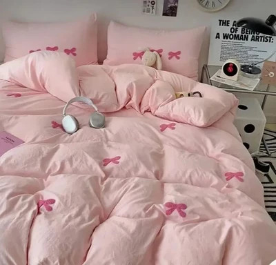 روتختی یک رو چاپی پینترستی ساده و کیوت (جنس نخ میکروتنسل) طرح صورتی پاپیون دار ساده