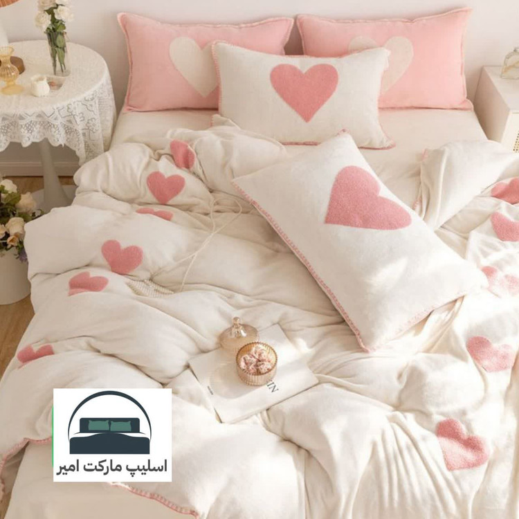 روتختی یک رو چاپی پینترستی ساده و کیوت (جنس نخ میکروتنسل) طرح قلب صورتی فانتزی