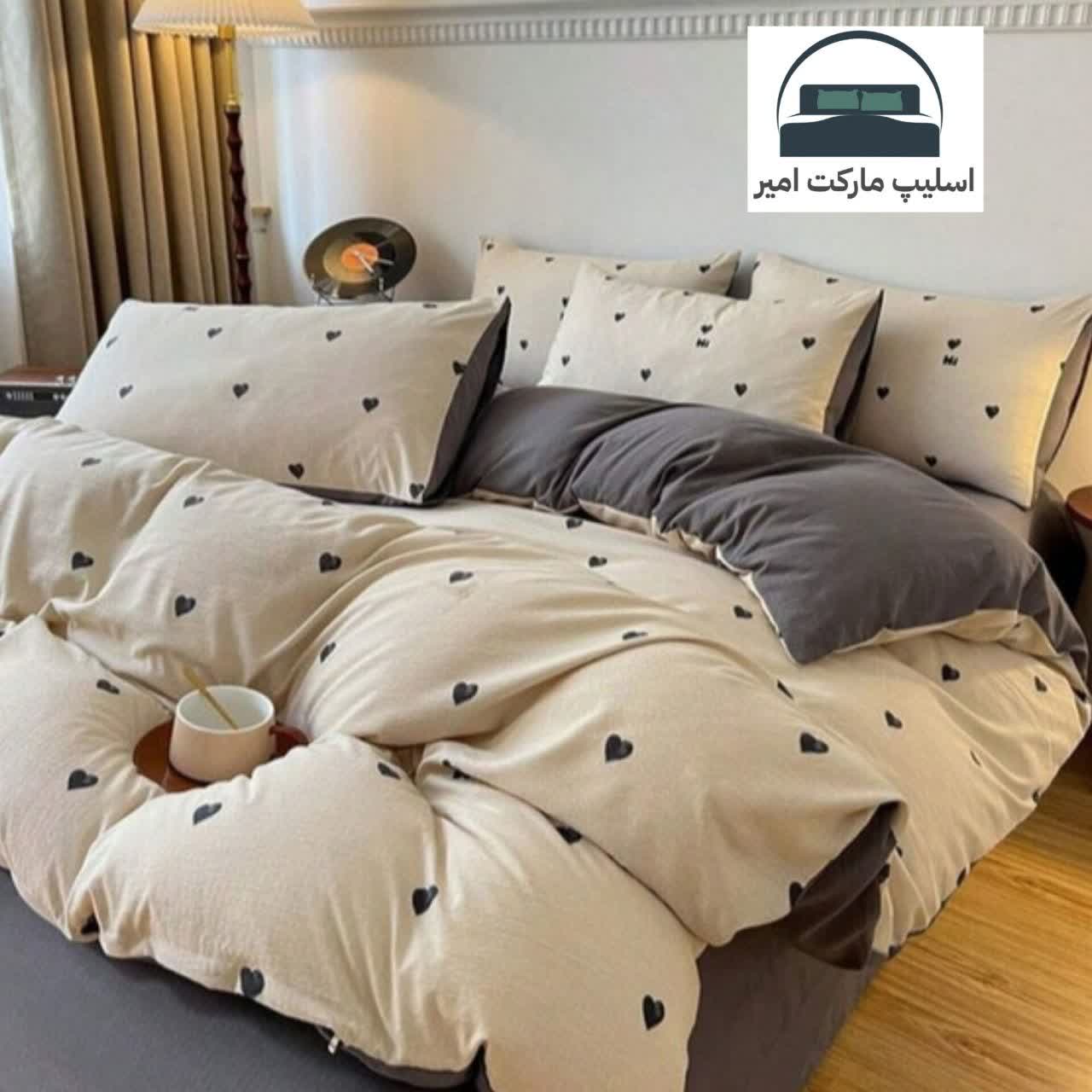 روتختی یک رو چاپی پینترستی ساده و کیوت (جنس نخ میکروتنسل) طرح گل قلب ریز طوسی