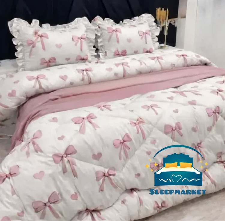 روتختی چین دار یک رو چاپی پینترستی شیک و کیوت (جنس نخ میکروتنسل) مدل پرنسسی طرح پاپیون صورتی ملیح