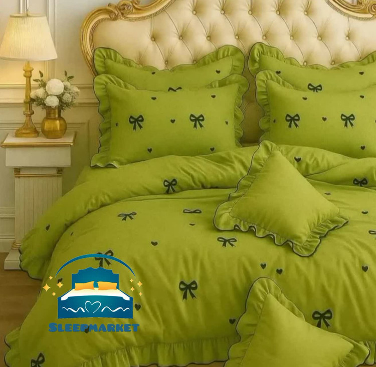 روتختی چین دار فولدر یک رو چاپی پینترستی شیک و کیوت (جنس نخ میکروتنسل) مدل پرنسسی طرح پاپیون سبز چمنی
