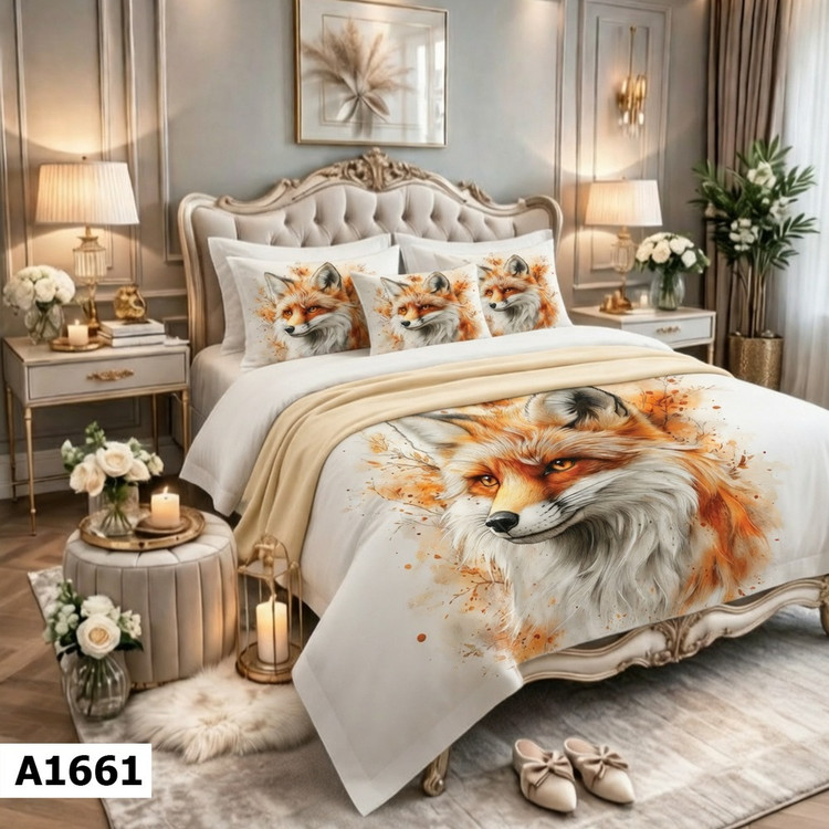 روتختی یک رو چاپی پینترستی ساده و کیوت (جنس نخ میکروتنسل) طرح روباه و سلطنتی