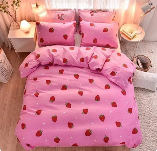 روتختی یک رو چاپی پینترستی ساده و کیوت (جنس نخ میکروتنسل) طرح توت فرنگی