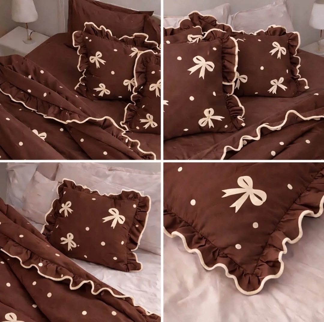 روتختی چین دار فولدر یک رو چاپی پینترستی شیک و کیوت (جنس نخ میکروتنسل) مدل پرنسسی طرح پاپیونی زمینه قهوه ای
