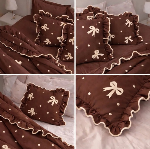 روتختی چین دار فولدر یک رو چاپی پینترستی شیک و کیوت (جنس نخ میکروتنسل) مدل پرنسسی طرح پاپیونی زمینه قهوه ای