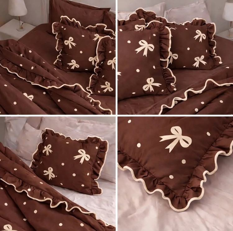 روتختی چین دار فولدر یک رو چاپی پینترستی شیک و کیوت (جنس نخ میکروتنسل) مدل پرنسسی طرح پاپیونی زمینه قهوه ای