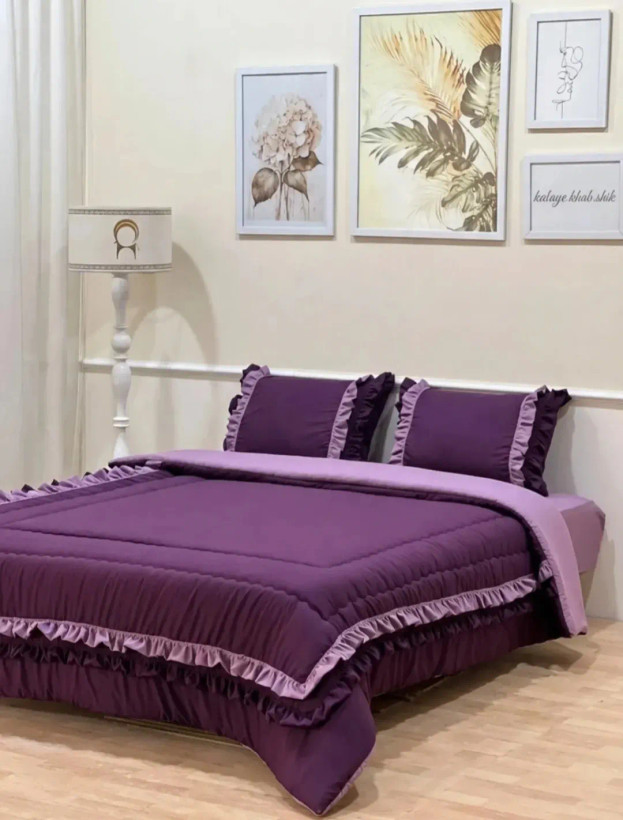 روتختی چین دار فانتزی مدل الیزه رنگ بنفش تیره _ لالیک (یاسی) جنس میکرو براش (نخ پنبه)